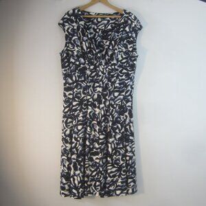 Ralph Lauren Women 18W Navy Blue Ivory Knit Sheath Dress Empire Waist Sleveless